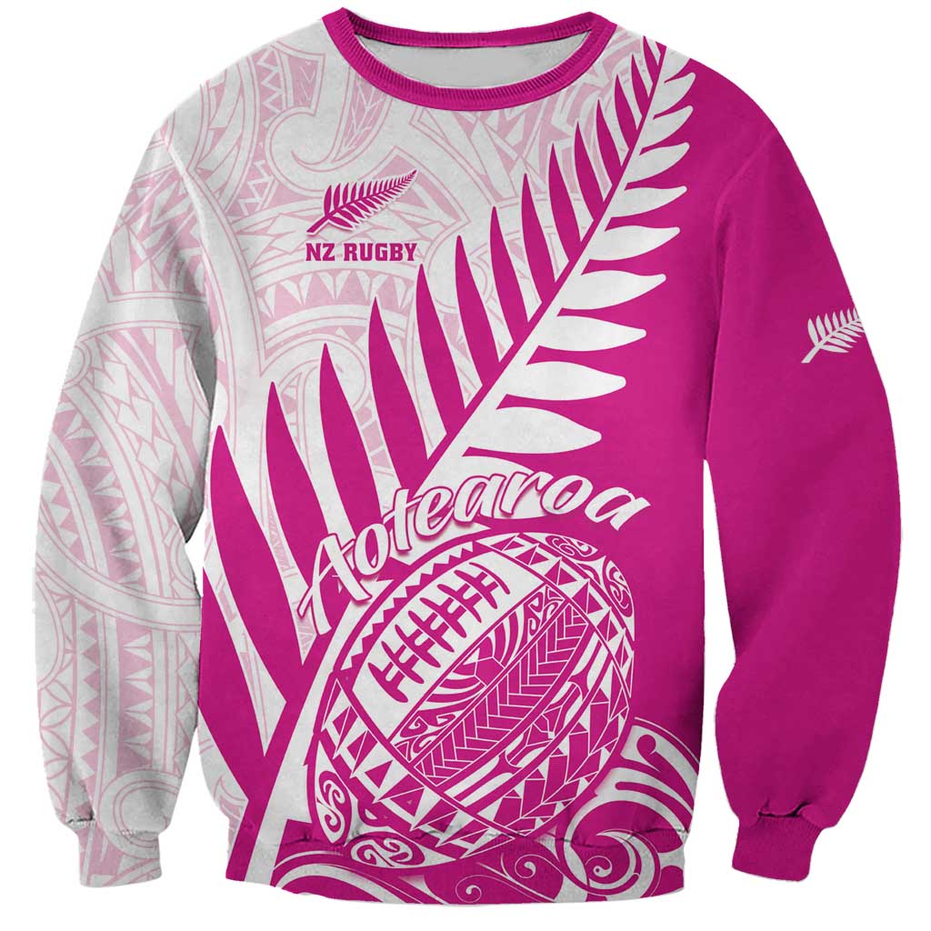 Custom New Zealand Rugby Silver Fern Sweatshirt Aotearoa Maori Pink Version LT01 Unisex Pink - Polynesian Pride