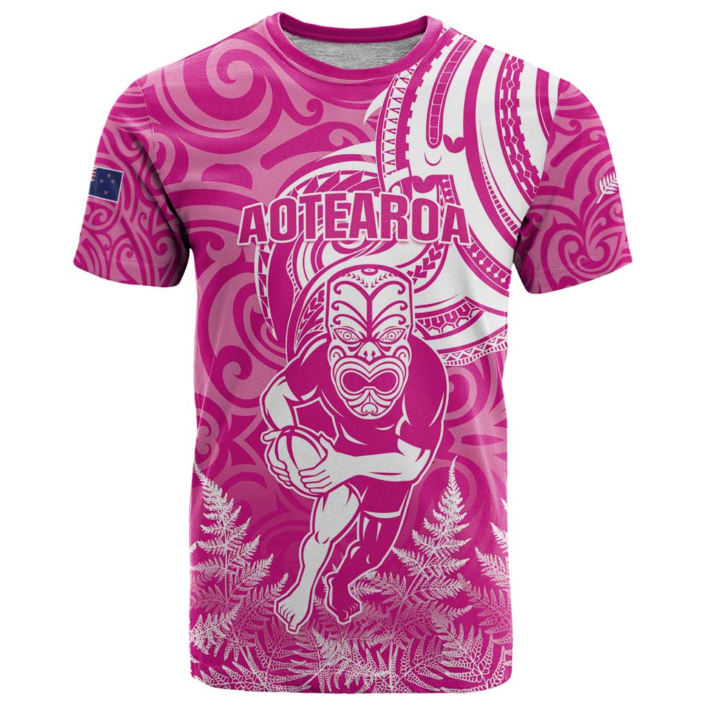 New Zealand Silver Fern Rugby All Pink T Shirt Maori Tiki Player With Ta Moko Tribal LT01 Pink - Polynesian Pride