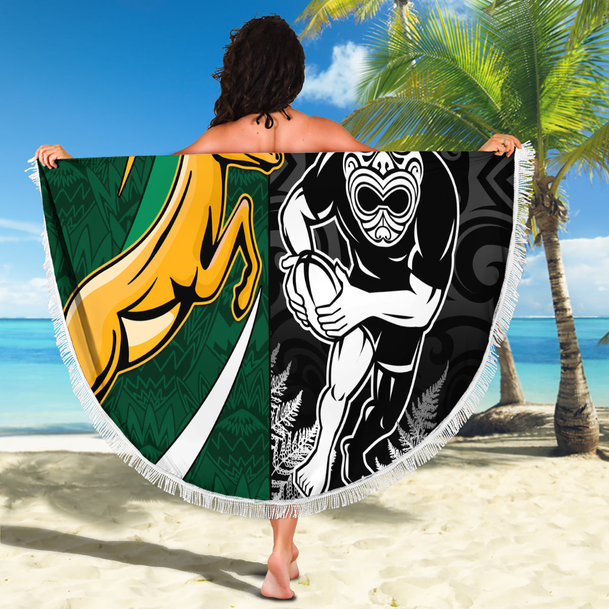 New Zealand and South Africa Rugby Beach Blanket Silver Fern Protea Pattern World Cup 2023 LT01 - Wonder Print Shop