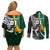 Custom New Zealand and South Africa Rugby Couples Matching Off Shoulder Short Dress and Long Sleeve Button Shirt Silver Fern Protea Pattern World Cup 2023 LT01 - Polynesian Pride