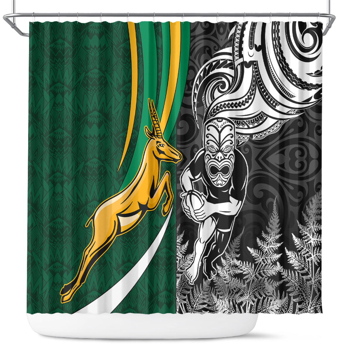 New Zealand and South Africa Rugby Shower Curtain Silver Fern Protea Pattern World Cup 2023 LT01 Art - Polynesian Pride