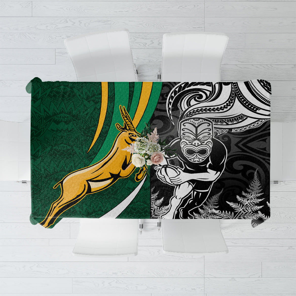 New Zealand and South Africa Rugby Tablecloth Silver Fern Protea Pattern World Cup 2023 LT01 Art - Polynesian Pride