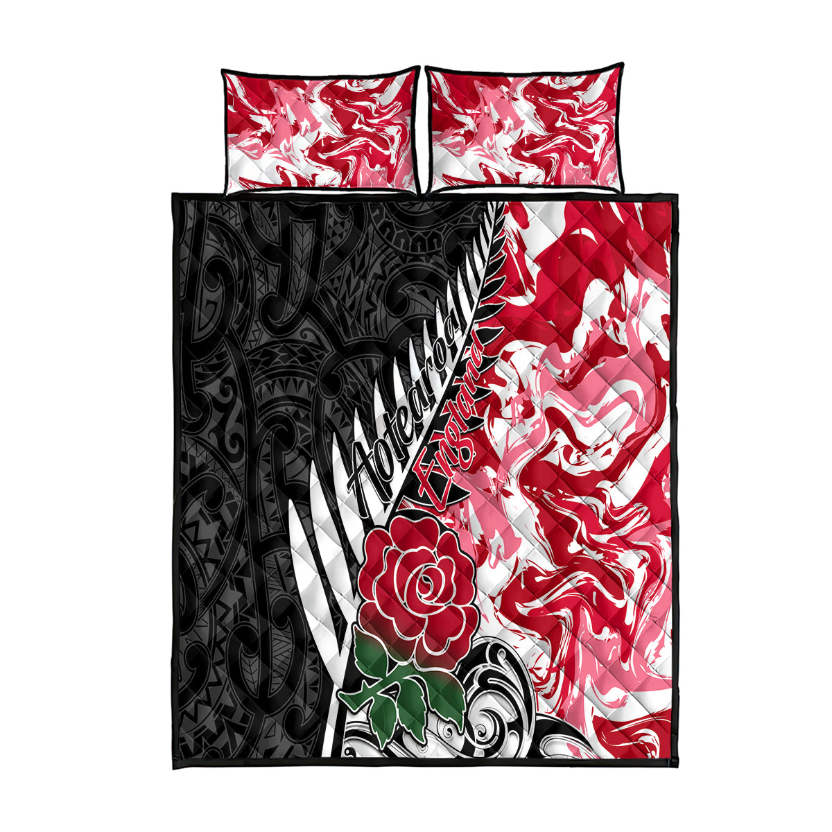 New Zealand and England Rugby Quilt Bed Set Silver Fern With Red Rose World Cup 2023 LT01 Art - Polynesian Pride