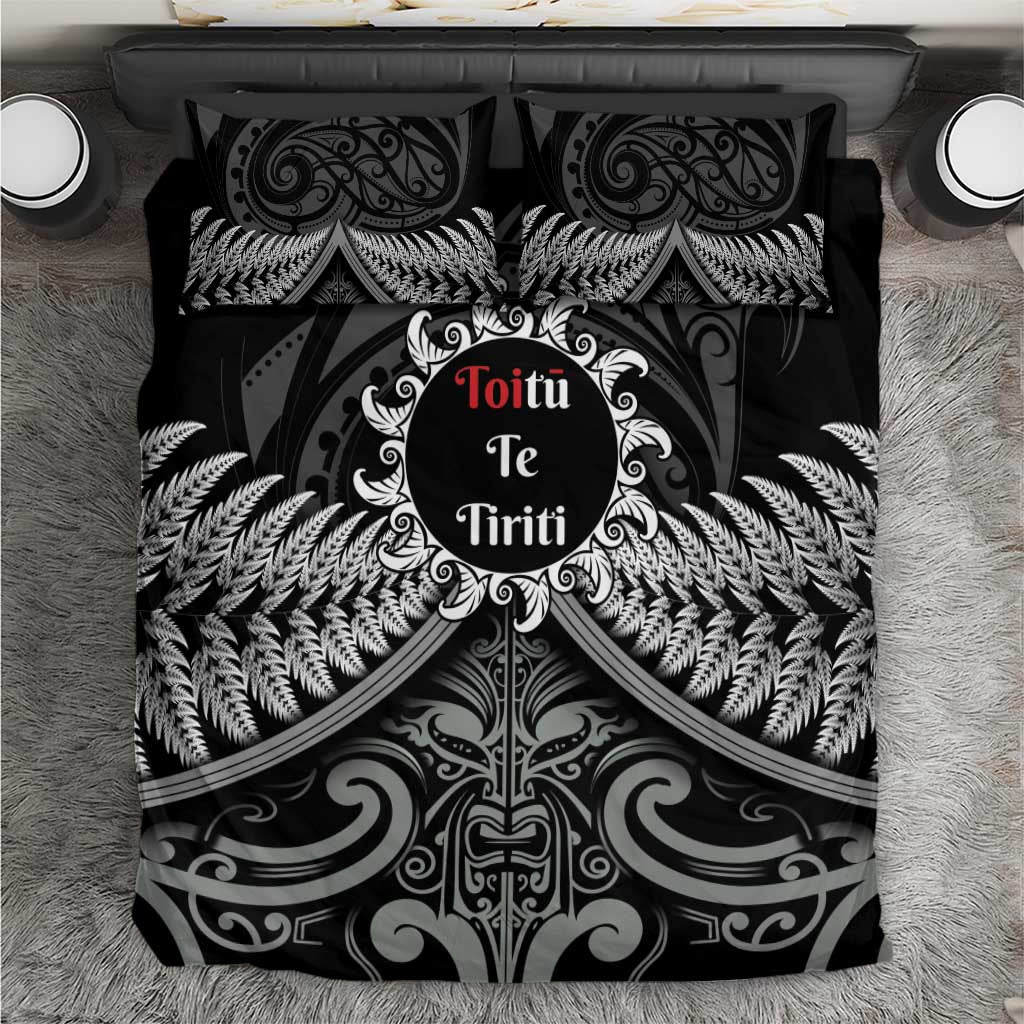 Toitu Te Tiriti Aotearoa Silver Fern Bedding Set New Zealand Maori Pattern LT01 Black - Polynesian Pride