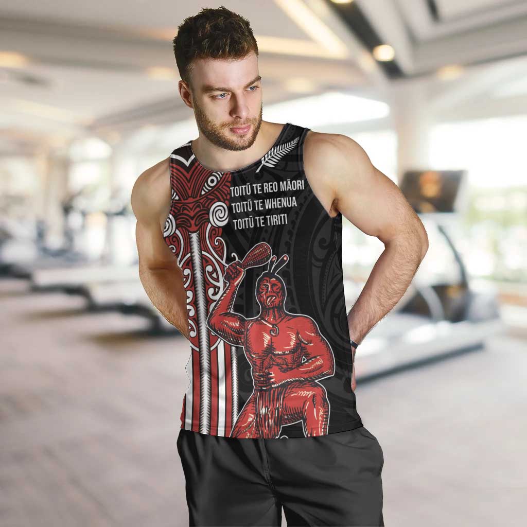 Toitu Te Reo Maori Toitu Te Whenua Toitu Te Tiriti Men Tank Top Maori Warrior New Zealand LT01 Black - Polynesian Pride
