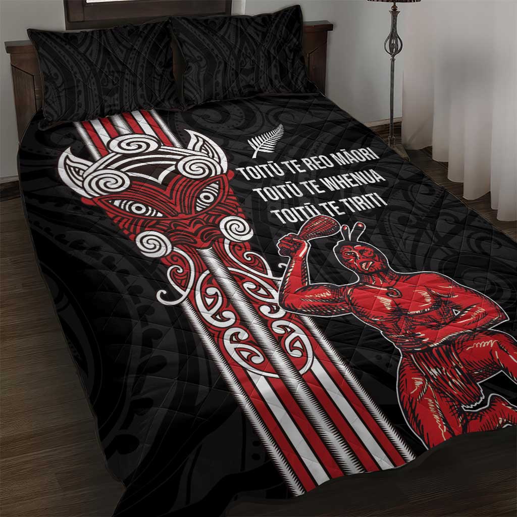 Toitu Te Reo Maori Toitu Te Whenua Toitu Te Tiriti Quilt Bed Set Maori Warrior New Zealand