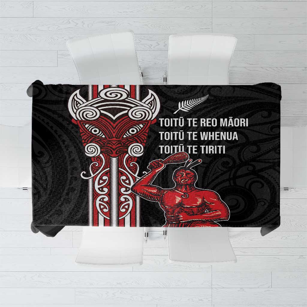 Toitu Te Reo Maori Toitu Te Whenua Toitu Te Tiriti Tablecloth Maori Warrior New Zealand