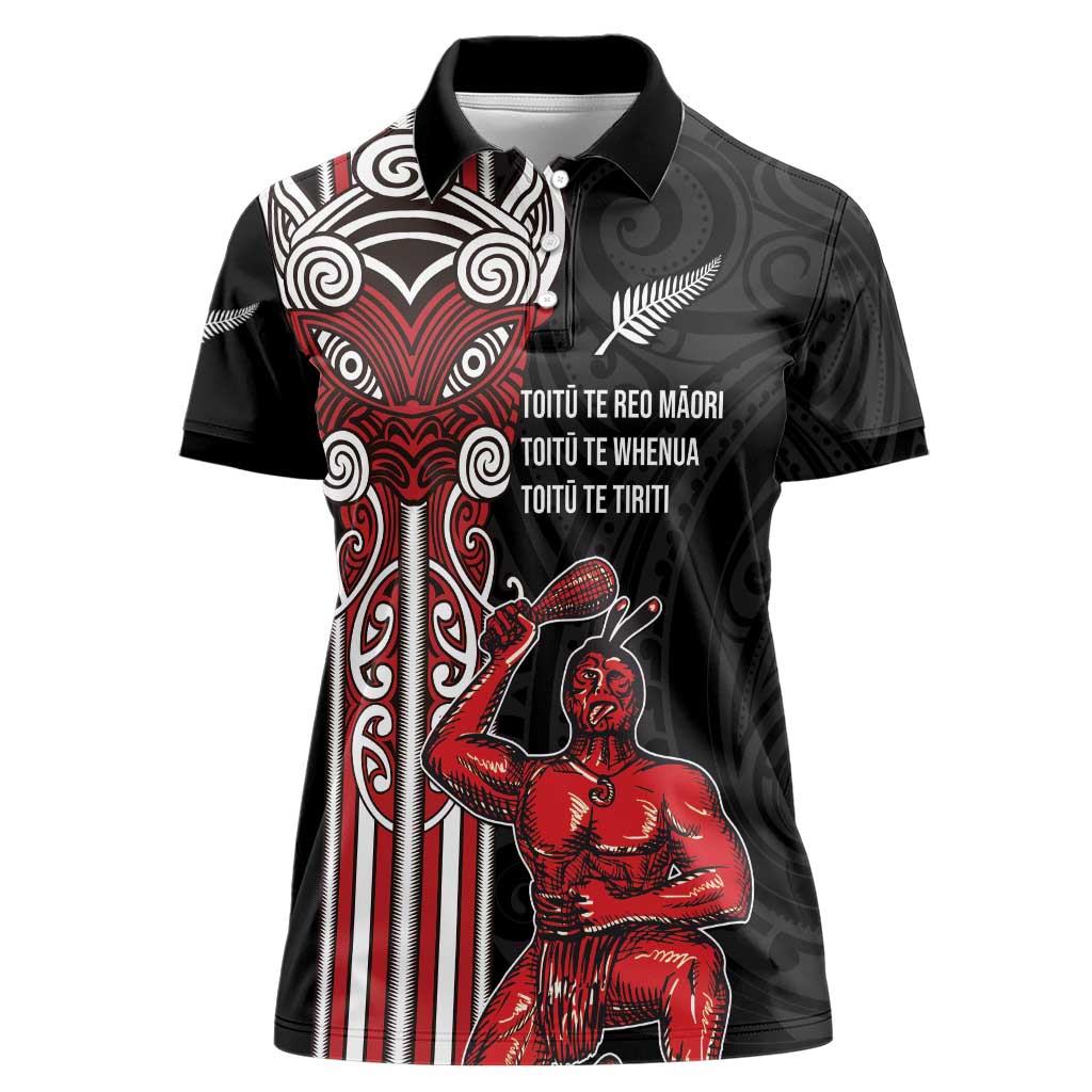 Toitu Te Reo Maori Toitu Te Whenua Toitu Te Tiriti Women Polo Shirt Maori Warrior New Zealand