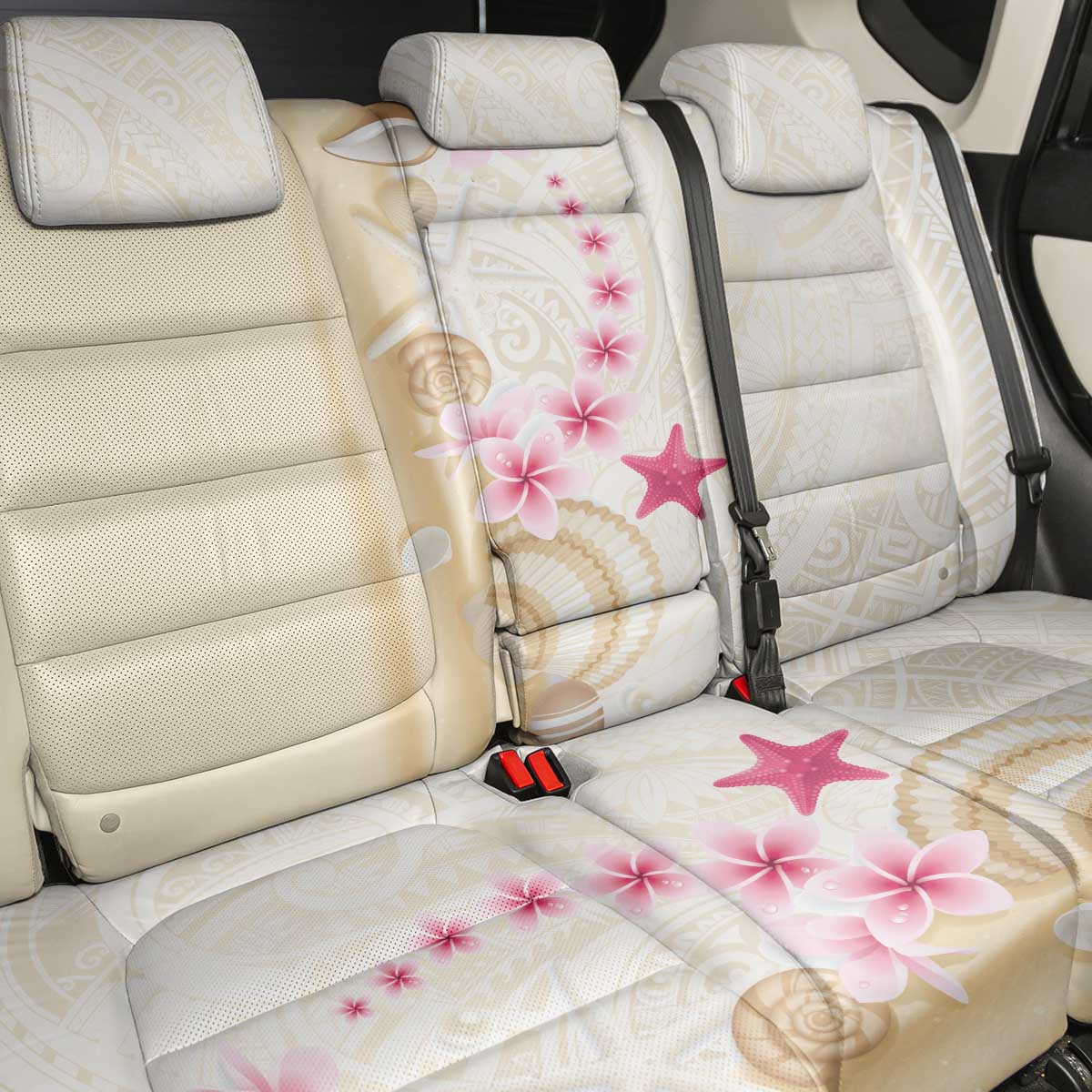 Beige Frangipani Sea Shell Back Car Seat Cover Starfish Polynesian Pattern LT01 - Polynesian Pride