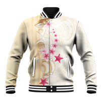 Beige Frangipani Sea Shell Baseball Jacket Starfish Polynesian Pattern LT01 Unisex Beige - Polynesian Pride