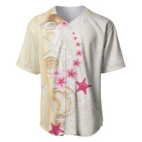 Beige Frangipani Sea Shell Baseball Jersey Starfish Polynesian Pattern LT01 Beige - Polynesian Pride