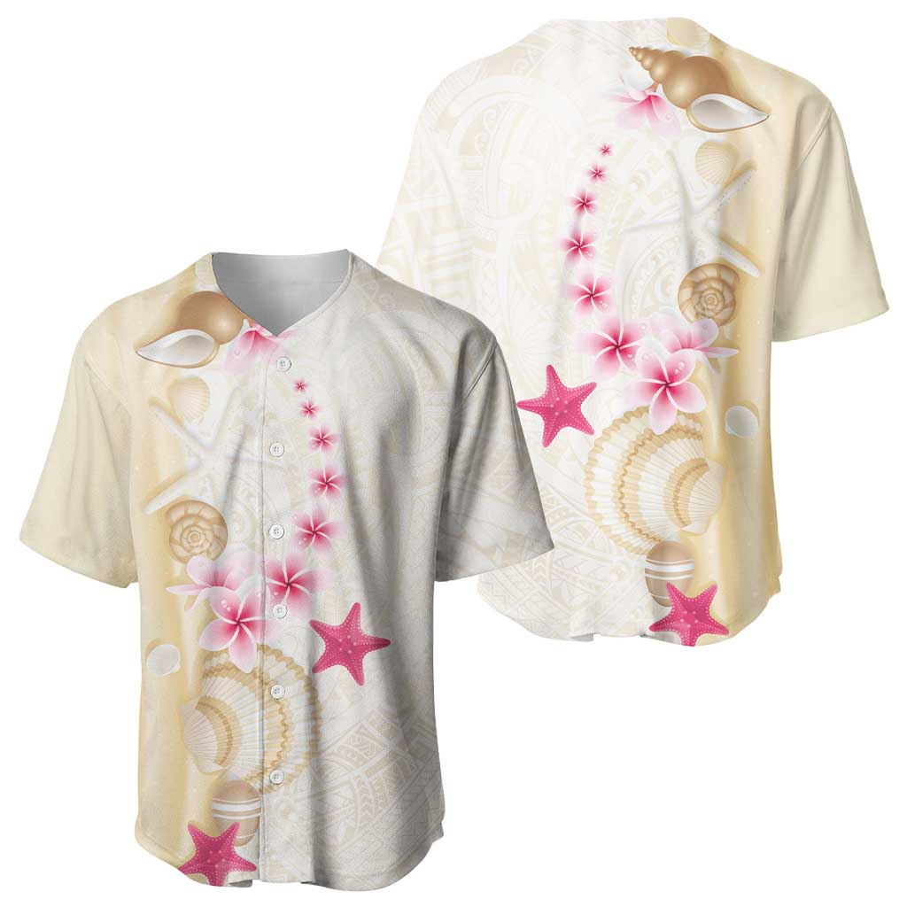 Beige Frangipani Sea Shell Baseball Jersey Starfish Polynesian Pattern LT01 - Polynesian Pride