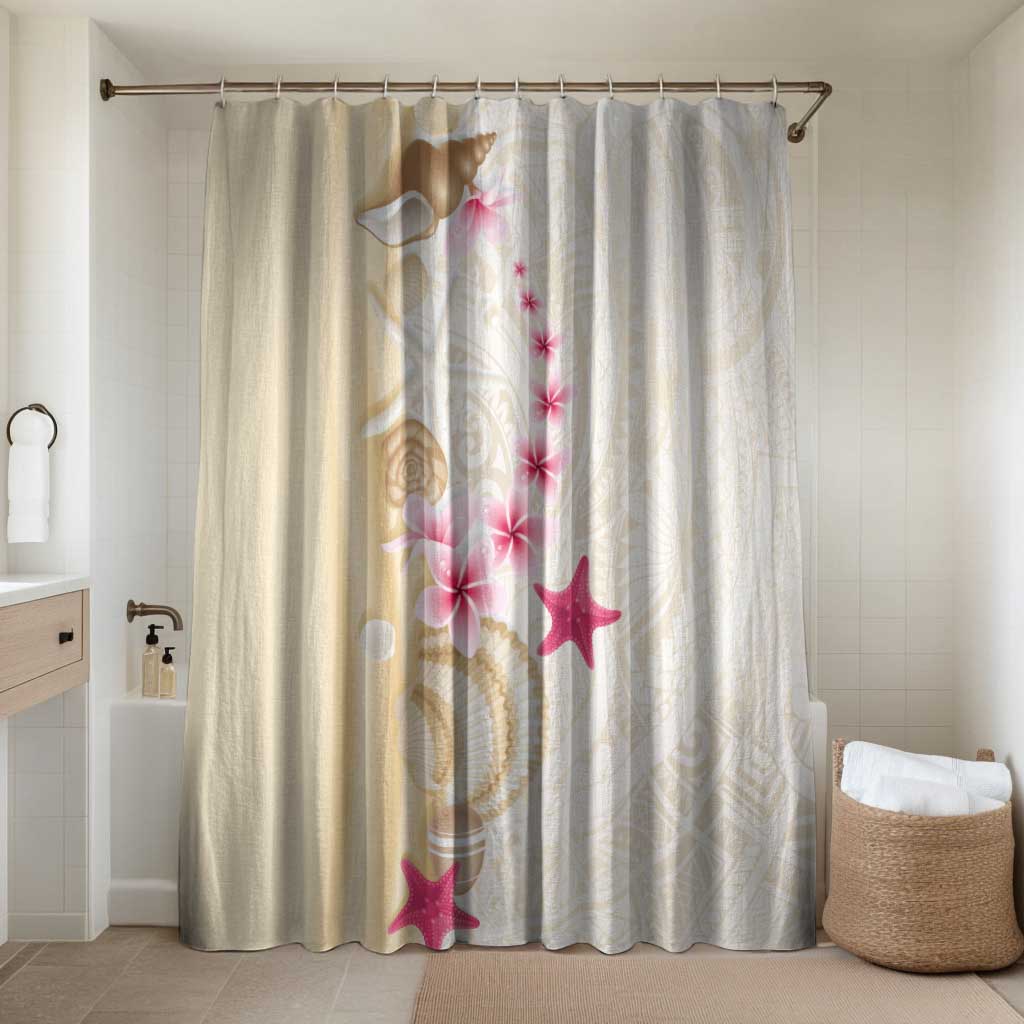 Beige Frangipani Sea Shell Bathroom Set Starfish Polynesian Pattern LT01 Shower Curtain Only Beige - Polynesian Pride
