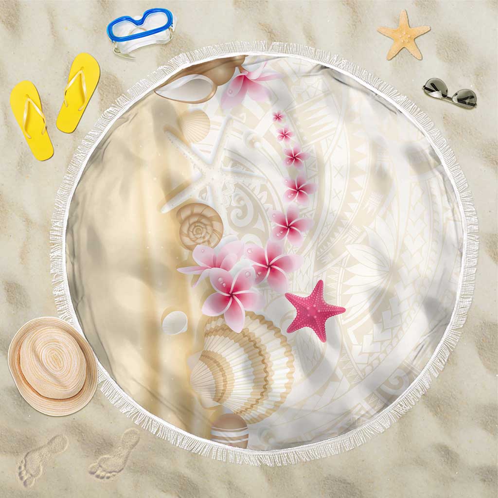 Beige Frangipani Sea Shell Beach Blanket Starfish Polynesian Pattern LT01 One Size 150cm Beige - Polynesian Pride