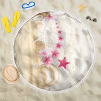 Beige Frangipani Sea Shell Beach Blanket Starfish Polynesian Pattern LT01 One Size 150cm Beige - Polynesian Pride