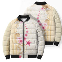 Beige Frangipani Sea Shell Bomber Puffer Jacket Starfish Polynesian Pattern LT01 - Polynesian Pride