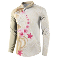 Beige Frangipani Sea Shell Button Sweatshirt Starfish Polynesian Pattern LT01 - Polynesian Pride