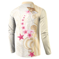 Beige Frangipani Sea Shell Button Sweatshirt Starfish Polynesian Pattern LT01 - Polynesian Pride