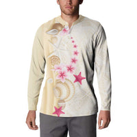 Beige Frangipani Sea Shell Button Sweatshirt Starfish Polynesian Pattern LT01 - Polynesian Pride