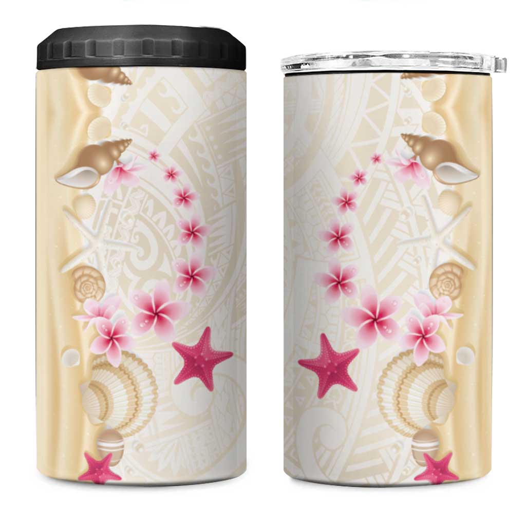 Beige Frangipani Sea Shell 4 in 1 Can Cooler Tumbler Starfish Polynesian Pattern LT01 One Size: 16 oz Beige - Polynesian Pride