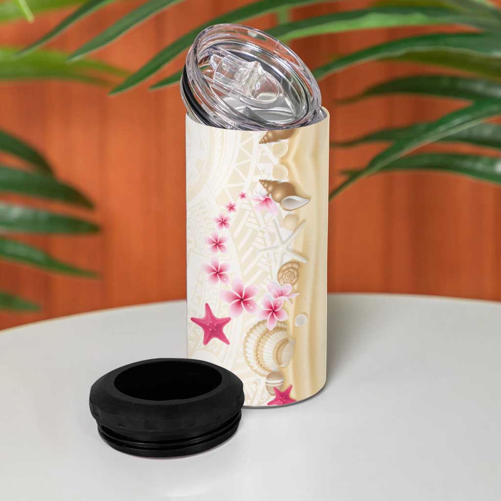 Beige Frangipani Sea Shell 4 in 1 Can Cooler Tumbler Starfish Polynesian Pattern LT01 - Polynesian Pride