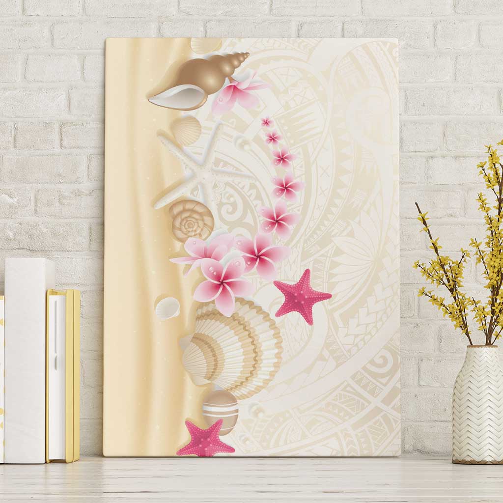 Beige Frangipani Sea Shell Canvas Wall Art Starfish Polynesian Pattern LT01 Without Frame Beige - Polynesian Pride