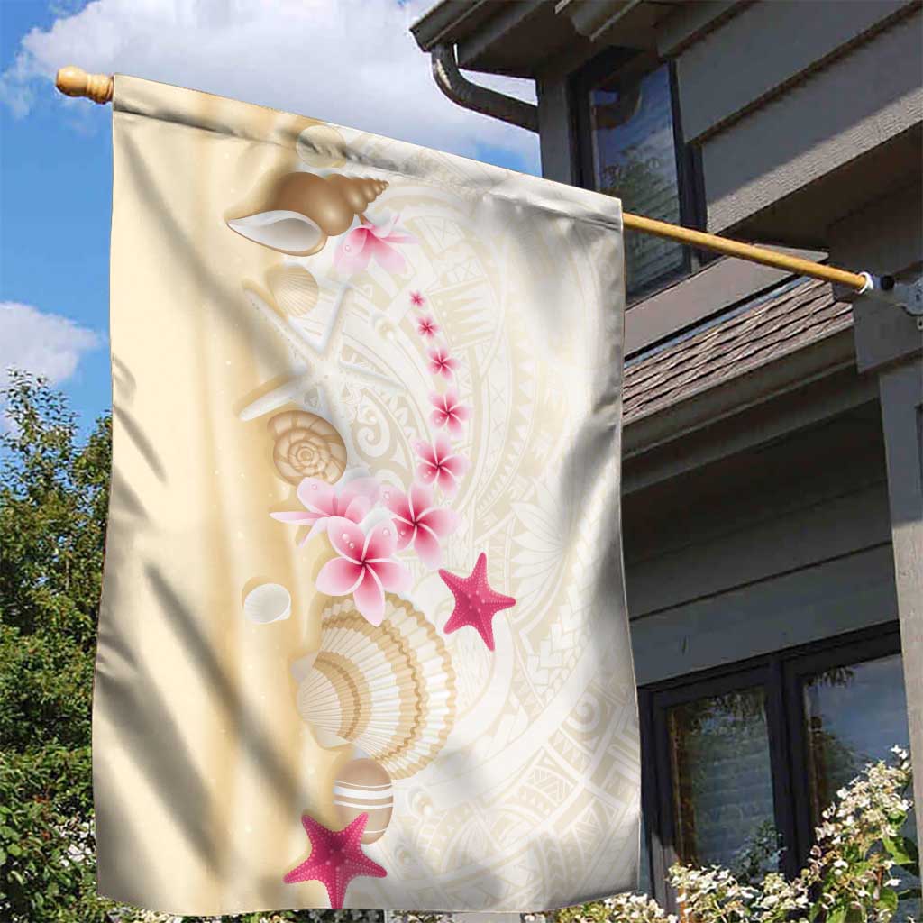 Beige Frangipani Sea Shell Garden Flag Starfish Polynesian Pattern LT01 - Polynesian Pride