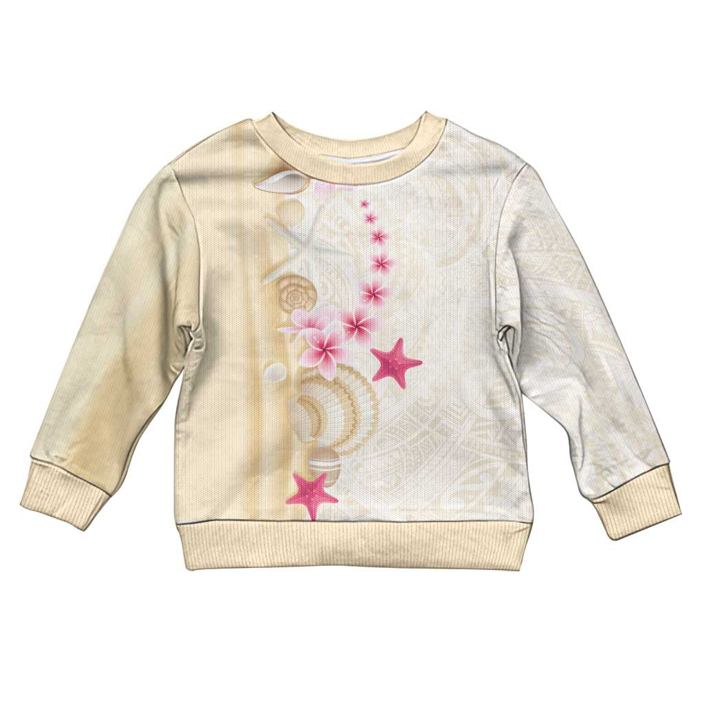 Beige Frangipani Sea Shell Kid Ugly Christmas Sweater Starfish Polynesian Pattern LT01 Kid Beige - Polynesian Pride