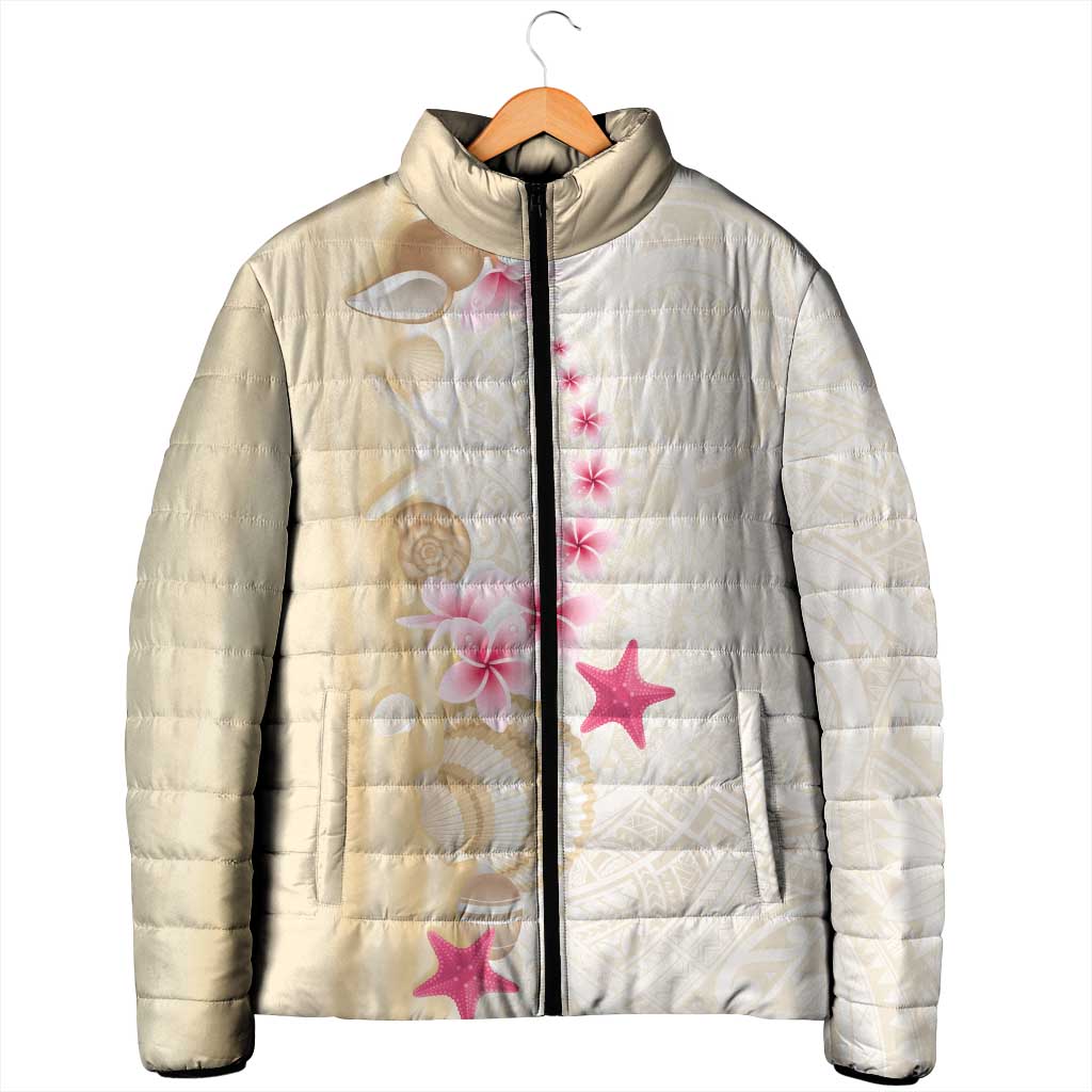 Beige Frangipani Sea Shell Padded Jacket Starfish Polynesian Pattern LT01 - Polynesian Pride