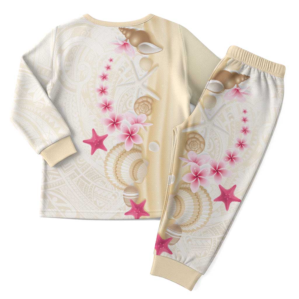 Beige Frangipani Sea Shell Christmas Pajama Set Starfish Polynesian Pattern LT01 - Polynesian Pride