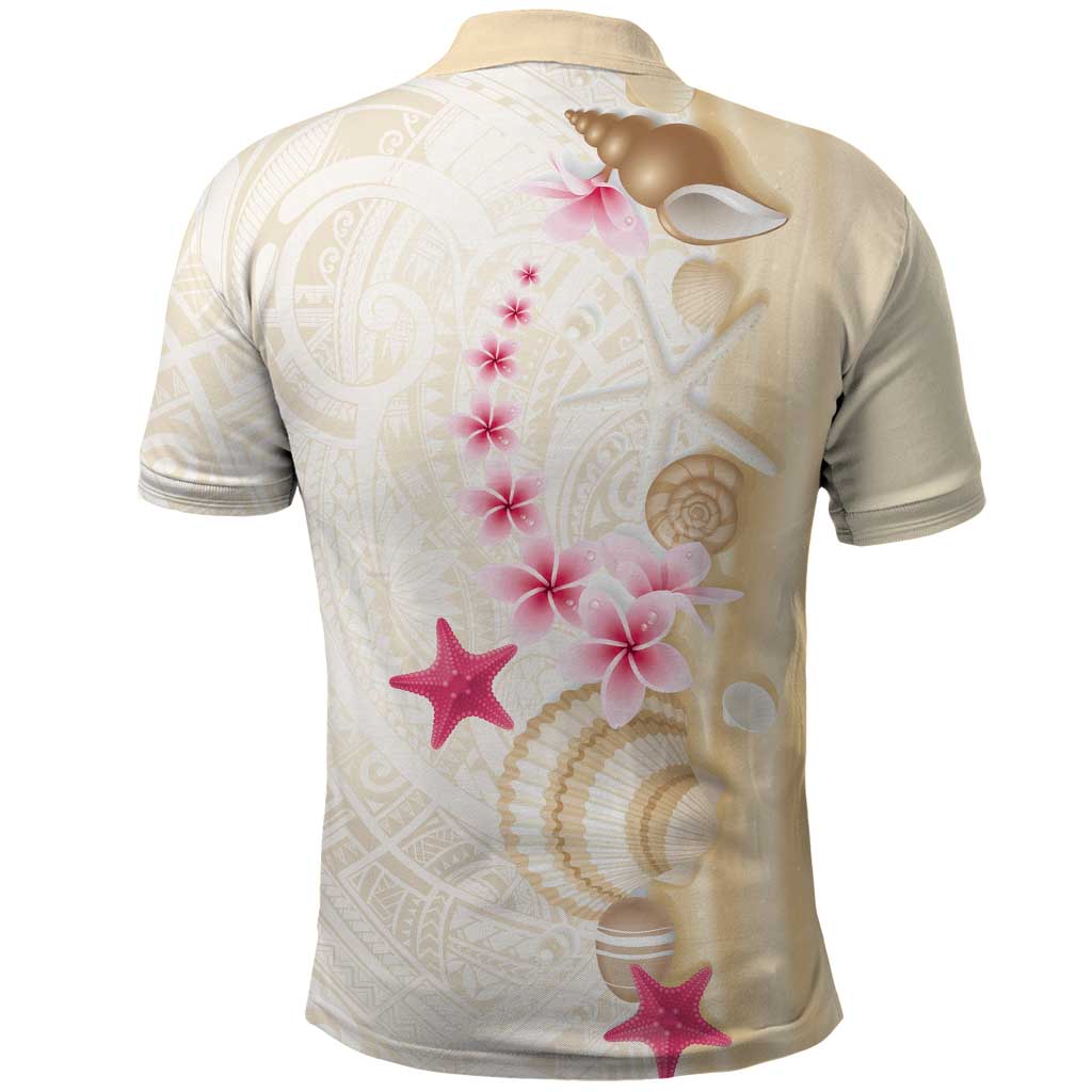 Beige Frangipani Sea Shell Polo Shirt Starfish Polynesian Pattern LT01 - Polynesian Pride