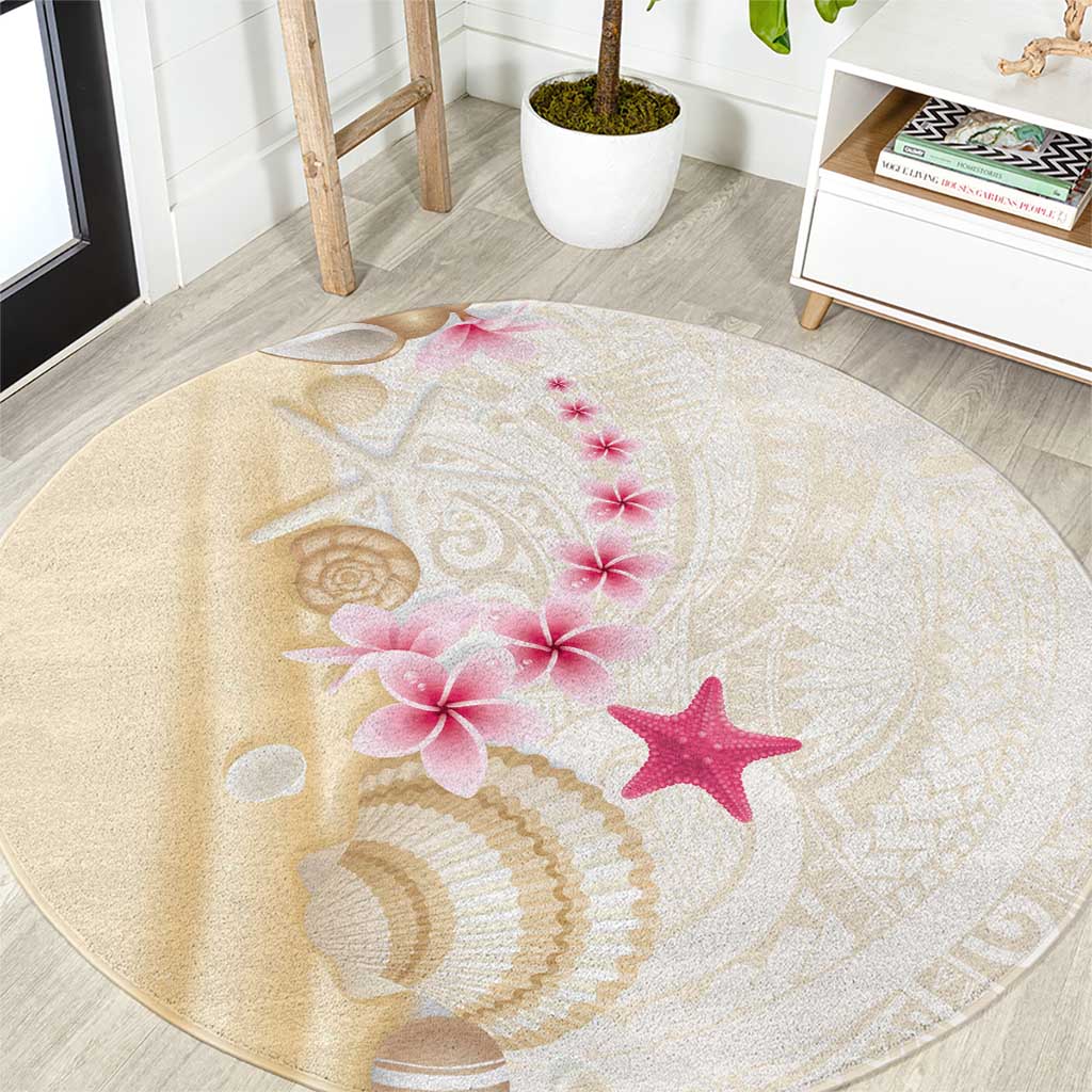 Beige Frangipani Sea Shell Round Carpet Starfish Polynesian Pattern LT01 Beige - Polynesian Pride