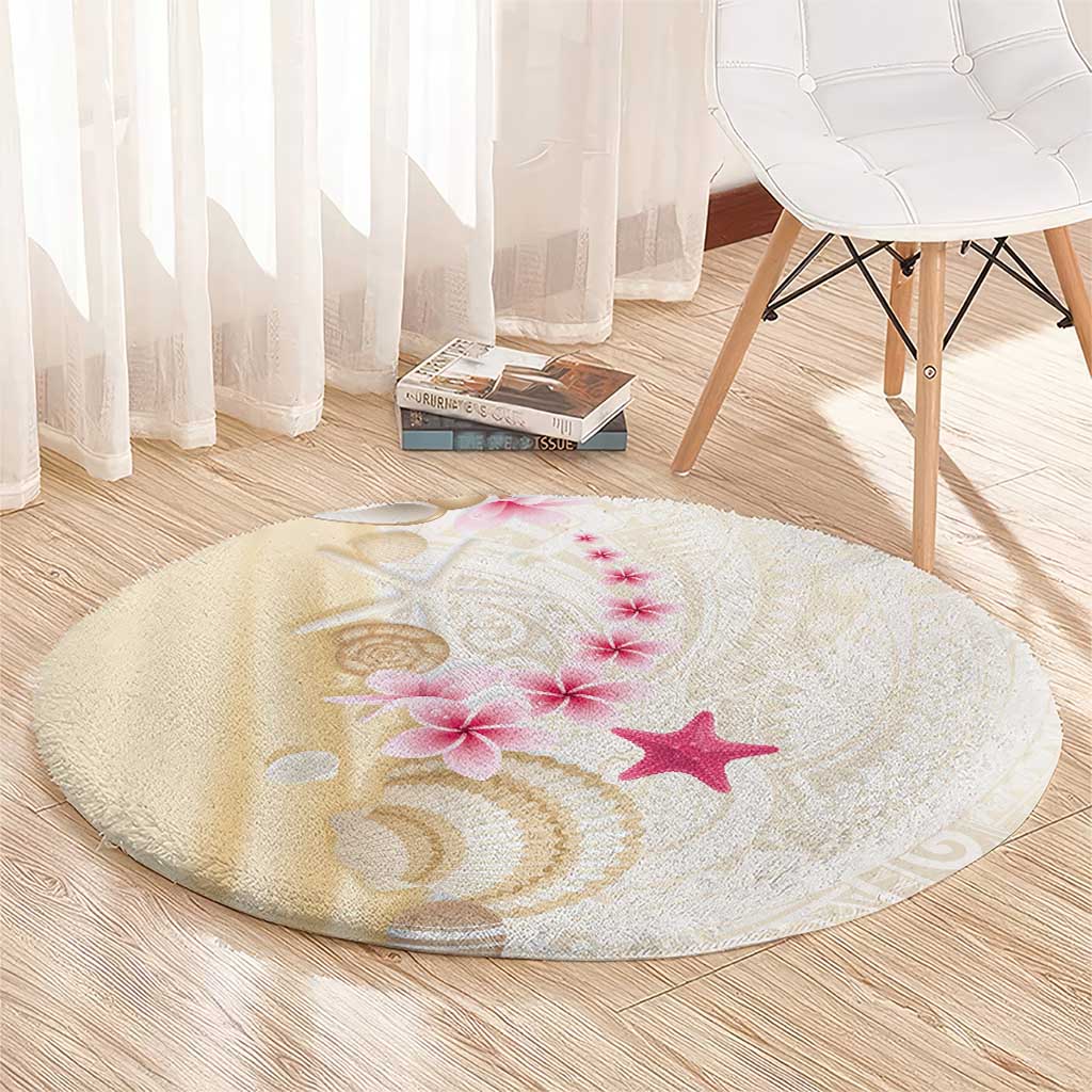 Beige Frangipani Sea Shell Round Carpet Starfish Polynesian Pattern LT01 - Polynesian Pride