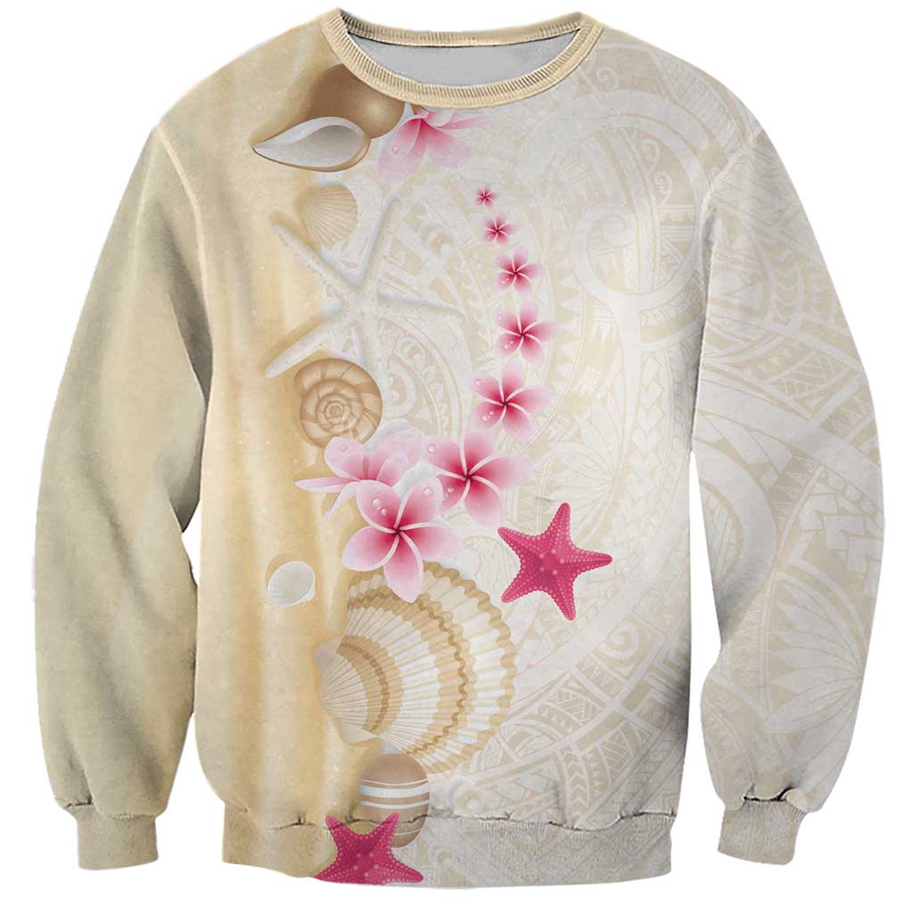 Beige Frangipani Sea Shell Sweatshirt Starfish Polynesian Pattern LT01 Unisex Beige - Polynesian Pride