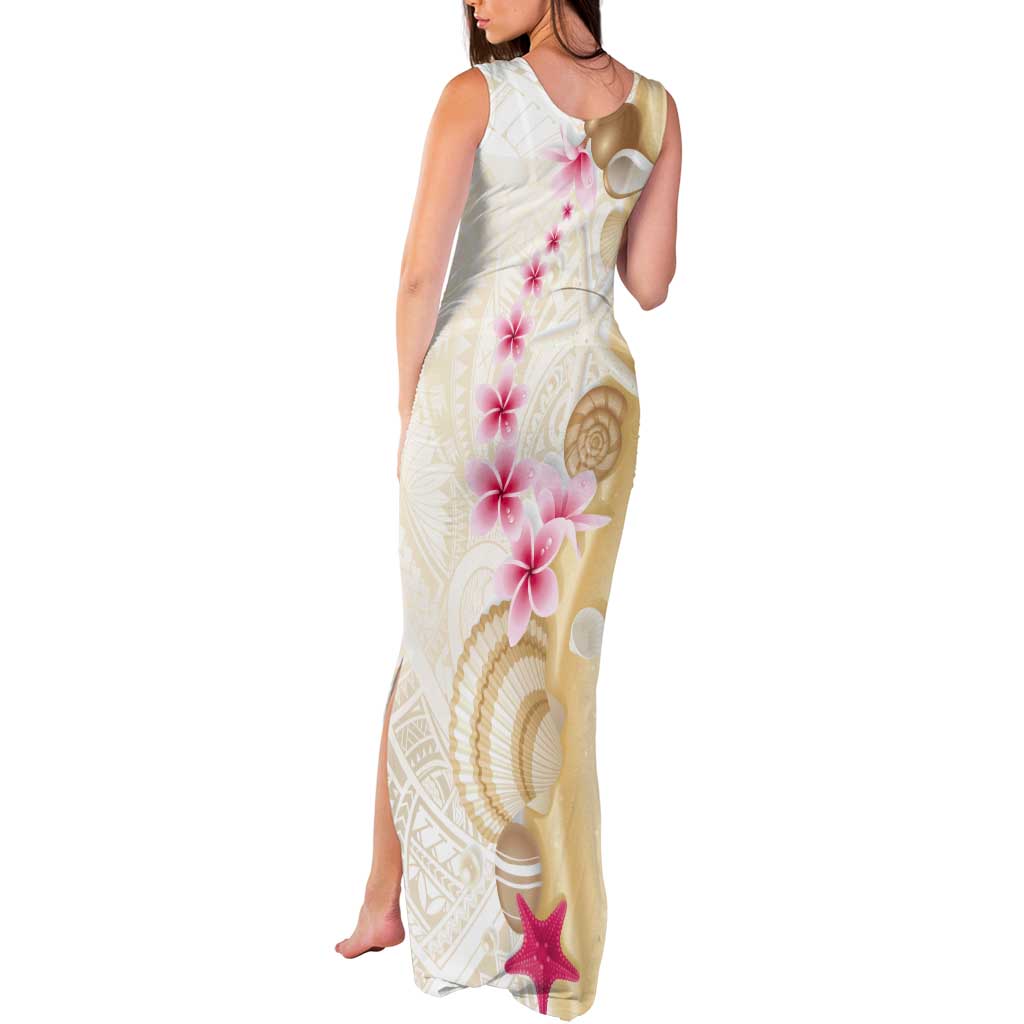 Beige Frangipani Sea Shell Tank Maxi Dress Starfish Polynesian Pattern LT01 - Polynesian Pride