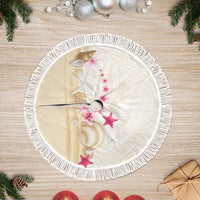Beige Frangipani Sea Shell Tree Skirt Starfish Polynesian Pattern LT01 Fringed Beige - Polynesian Pride