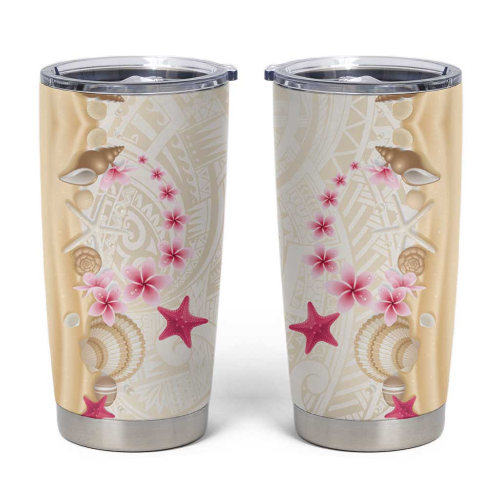 Beige Frangipani Sea Shell Tumbler Cup Starfish Polynesian Pattern LT01 Beige - Polynesian Pride