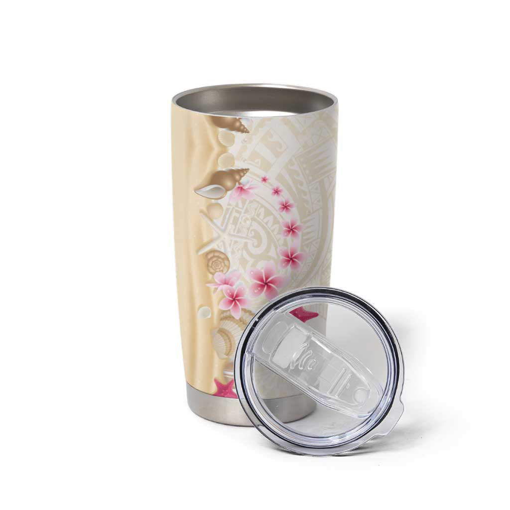 Beige Frangipani Sea Shell Tumbler Cup Starfish Polynesian Pattern LT01 - Polynesian Pride