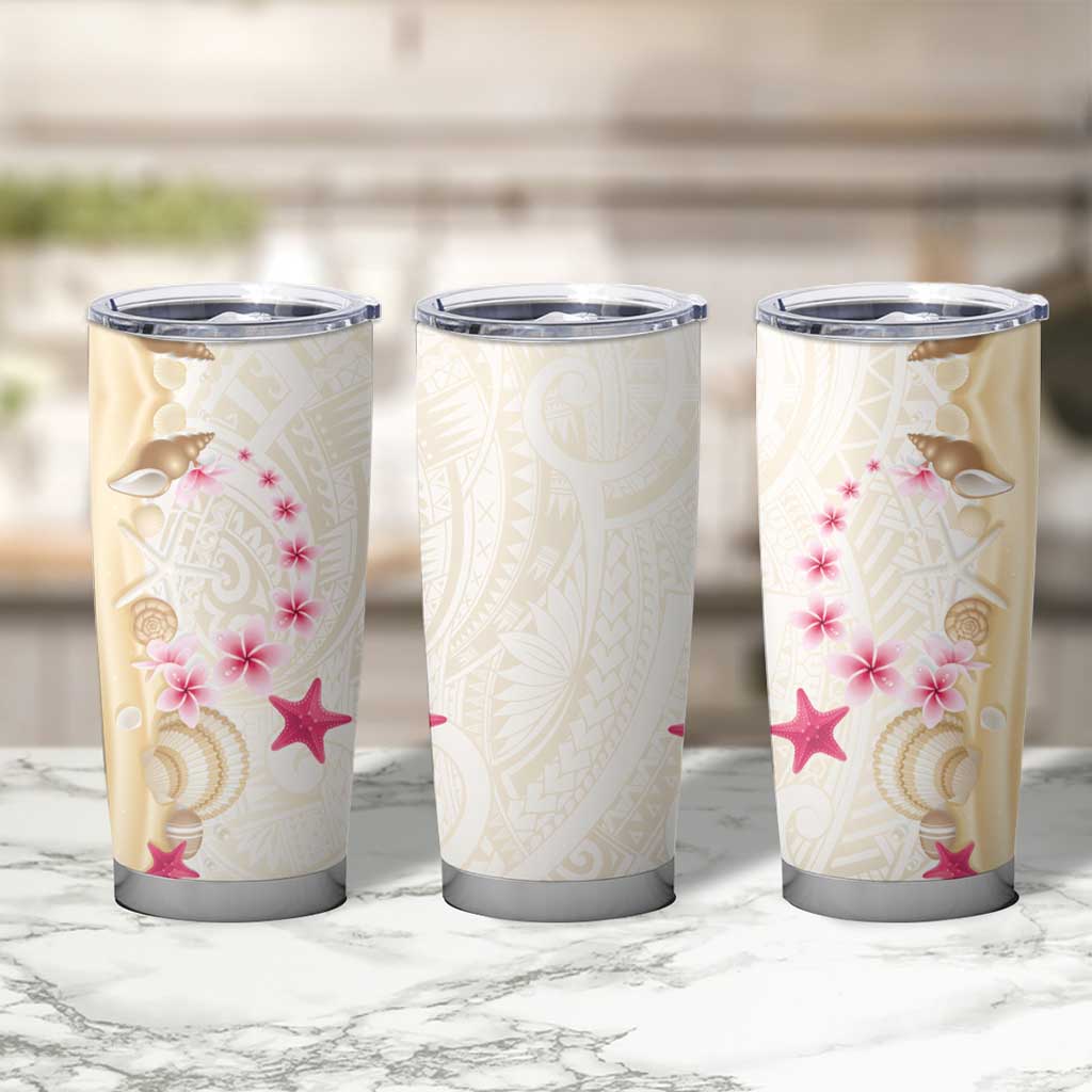 Beige Frangipani Sea Shell Tumbler Cup Starfish Polynesian Pattern LT01 - Polynesian Pride