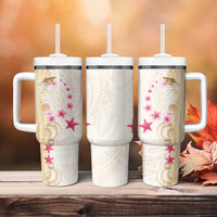 Beige Frangipani Sea Shell Tumbler With Handle Starfish Polynesian Pattern LT01 - Polynesian Pride