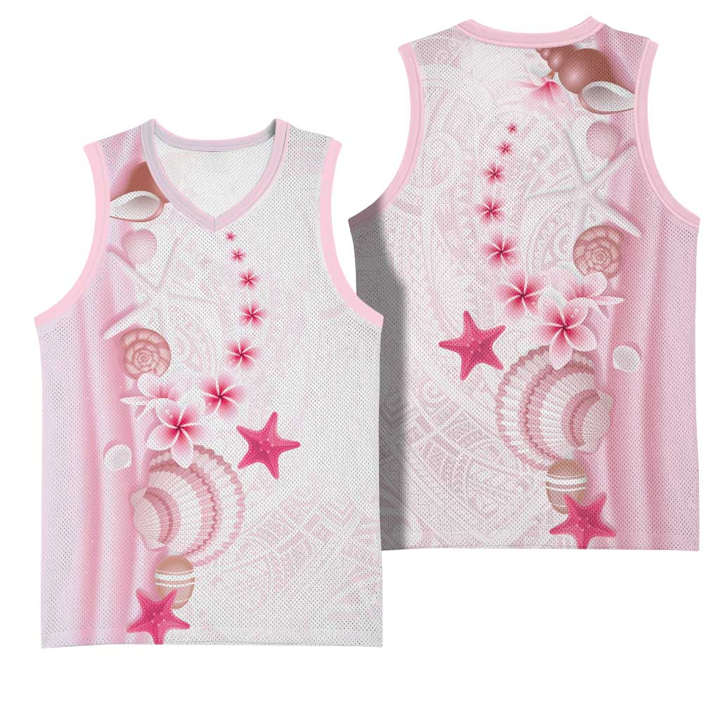 Pink Plumeria Sea Shell Basketball Jersey Starfish Polynesian Pattern LT01 - Polynesian Pride