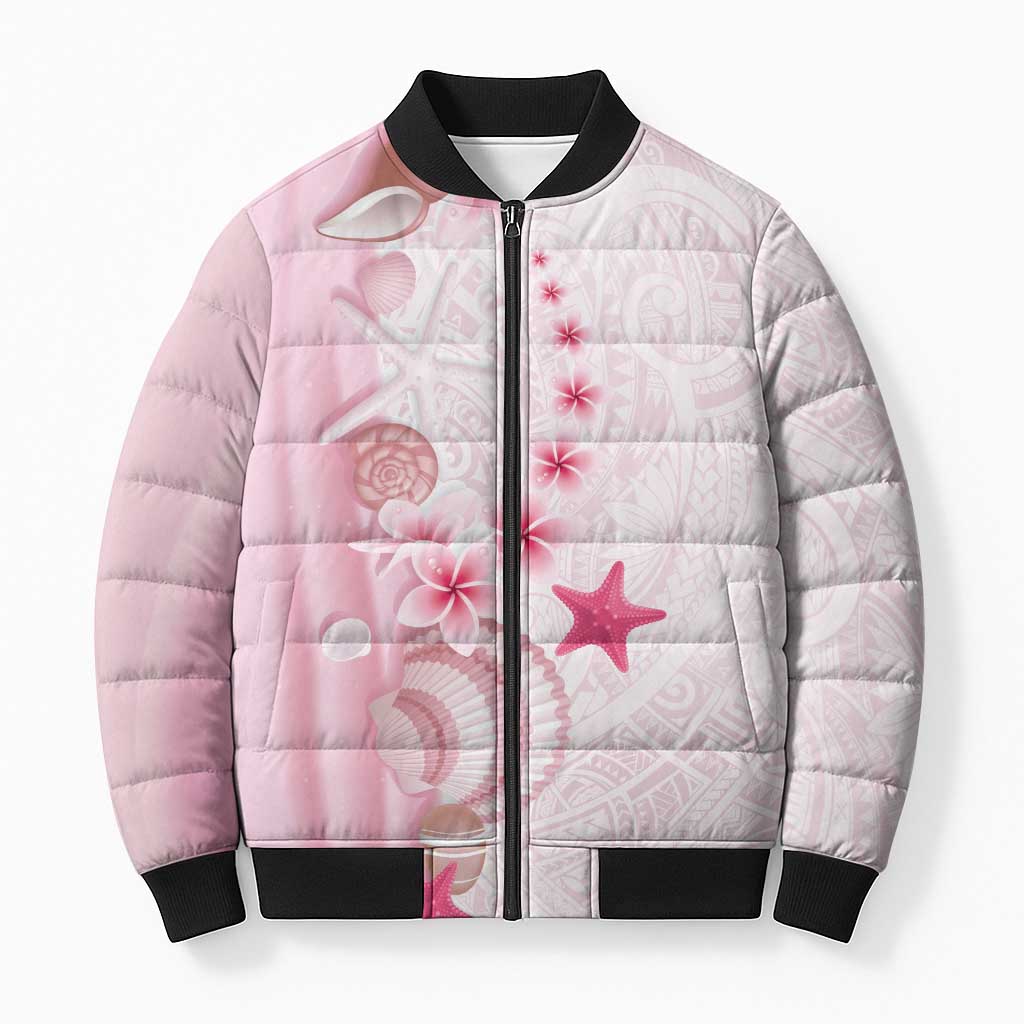 Pink Plumeria Sea Shell Bomber Puffer Jacket Starfish Polynesian Pattern LT01 Unisex Pink - Polynesian Pride