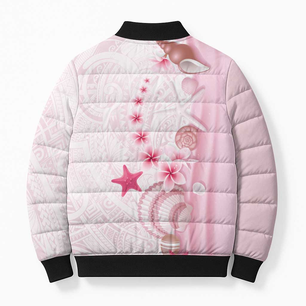 Pink Plumeria Sea Shell Bomber Puffer Jacket Starfish Polynesian Pattern LT01 - Polynesian Pride