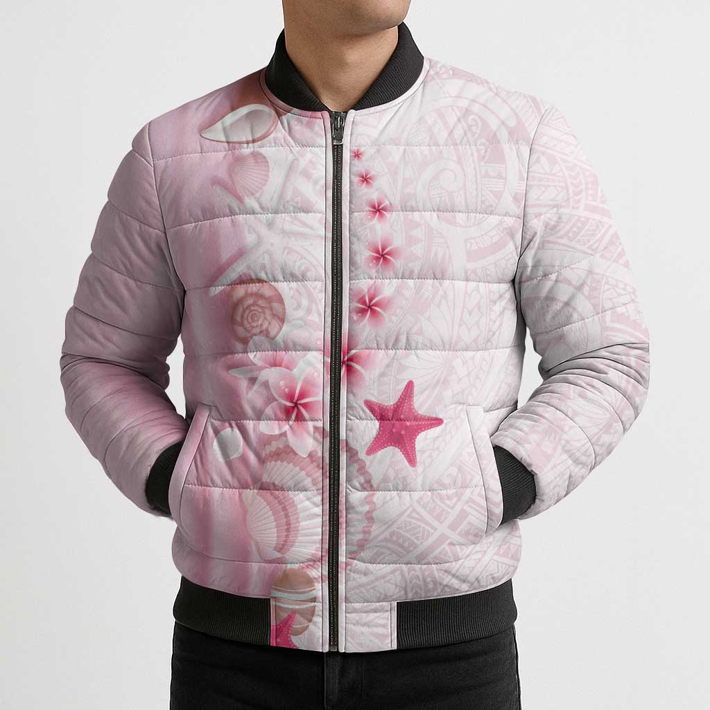 Pink Plumeria Sea Shell Bomber Puffer Jacket Starfish Polynesian Pattern LT01 - Polynesian Pride