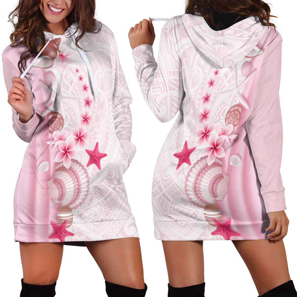 Pink Plumeria Sea Shell Hoodie Dress Starfish Polynesian Pattern LT01 - Polynesian Pride