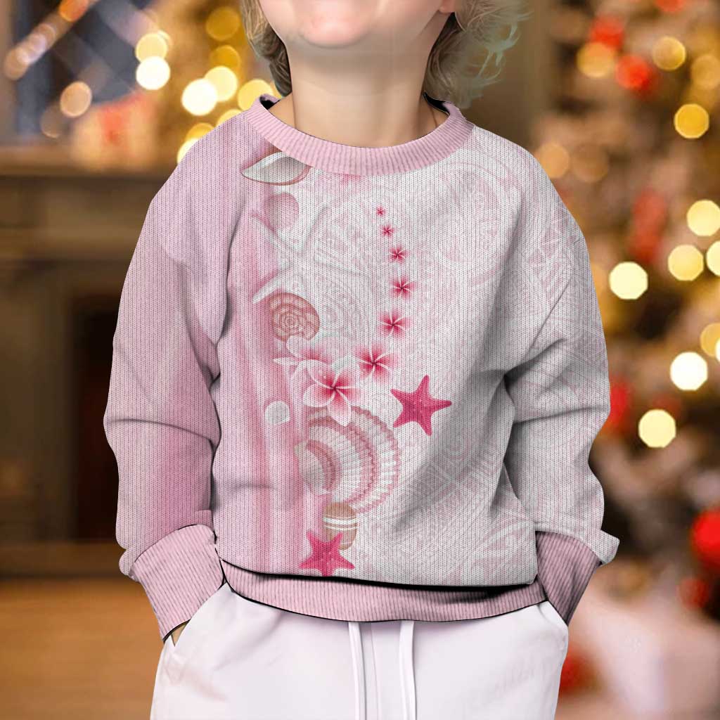 Pink Plumeria Sea Shell Kid Ugly Christmas Sweater Starfish Polynesian Pattern LT01 - Polynesian Pride
