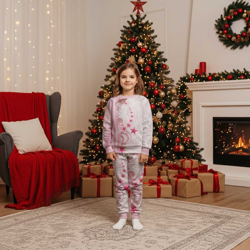 Pink Plumeria Sea Shell Christmas Pajama Set Starfish Polynesian Pattern LT01 Kid Pink - Polynesian Pride