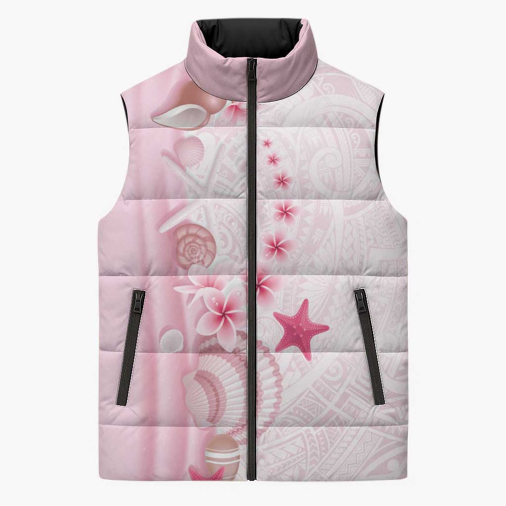 Pink Plumeria Sea Shell Sleeveless Puffer Jacket Starfish Polynesian Pattern LT01 Unisex Pink - Polynesian Pride