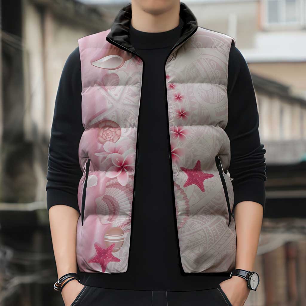 Pink Plumeria Sea Shell Sleeveless Puffer Jacket Starfish Polynesian Pattern LT01 - Polynesian Pride