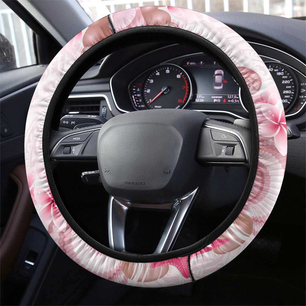 Pink Plumeria Sea Shell Steering Wheel Cover Starfish Polynesian Pattern LT01 - Polynesian Pride